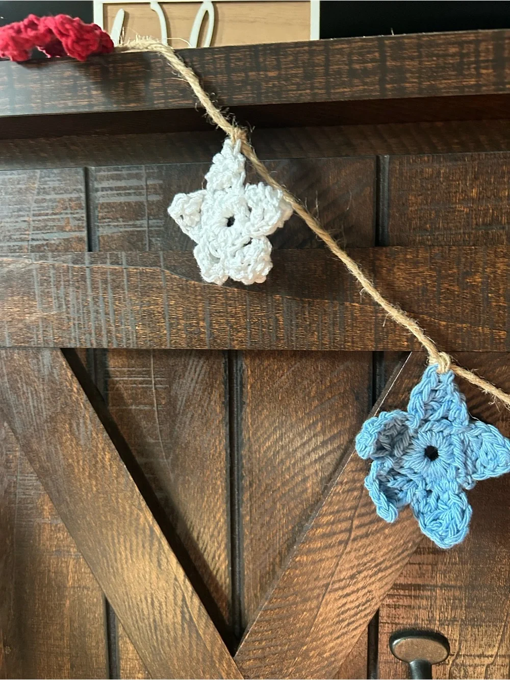 Cozy Crochet Holiday Garland in Red, Blue, Cream